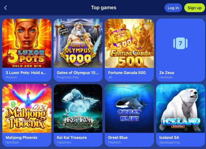 Grid permainan teratas DK88 memaparkan tajuk slot termasuk 3 Luxor Pots, Gates of Olympus 1000, Fortune Garuda 500 dan Mahjong Phoenix